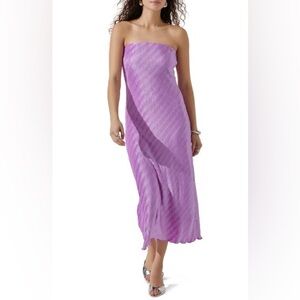 Astr Plisse Strapless Midi Lilac Dress Sz